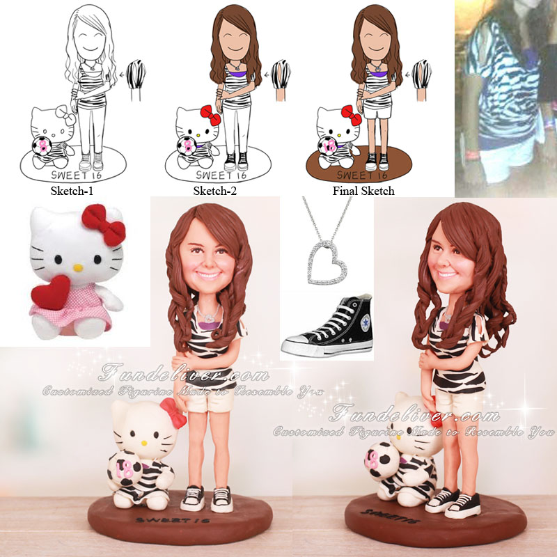 Shy Girl Hello Kitty and Zebra Theme Cake Toppers